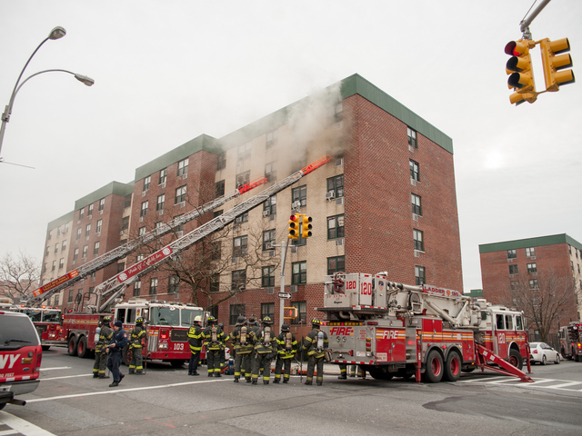 <p>Fire broke out in Apartment 5C at the Remeeder Houses at 580 Sutter Avenue on Jan. 1, 2013.</p>
