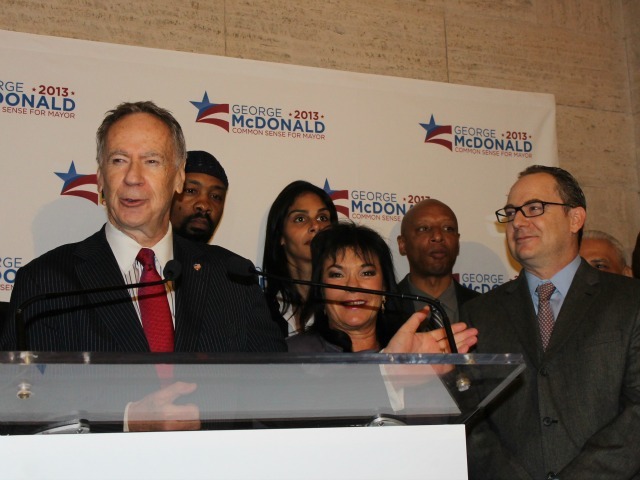 <p>DOE Fund founder George McDonald gathered with supporters to launch his bid on Jan. 10, 2013.</p>
