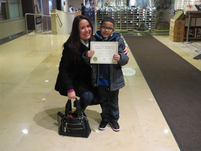 <p>Higuemota Martinez and her son, 6-year-old Joan Hernandez. He's a first grader at P.S. 151 and wants to be an artist one day, he said.</p>
