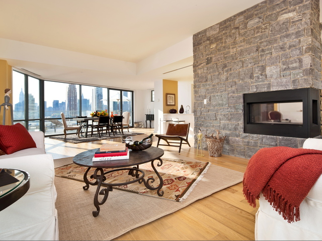 <p>The living room in the penthouse at L-Haus, a building of luxury condos on 49th Avenue in Long Island City.</p>
