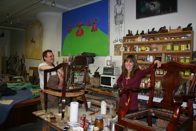 <p>Christopher Anigacz, founder of Double Queue Fine Furniture Restoration and Conservation in Long Island City shows Apartmentality columnist Elizabeth Wolff how to refinish one of her first antique finds.</p>
