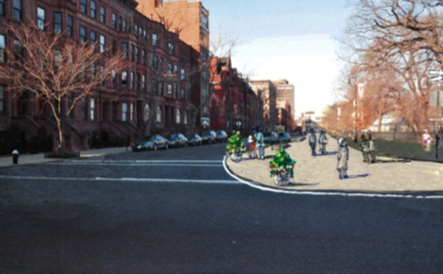 <p>A rendering of how DOT would like Mount Morris Park West to look at 120th Street.</p>
