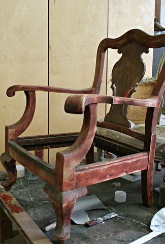<p>With the chair stripped as much as possible, it is now ready to be repaired and refinished.</p>
