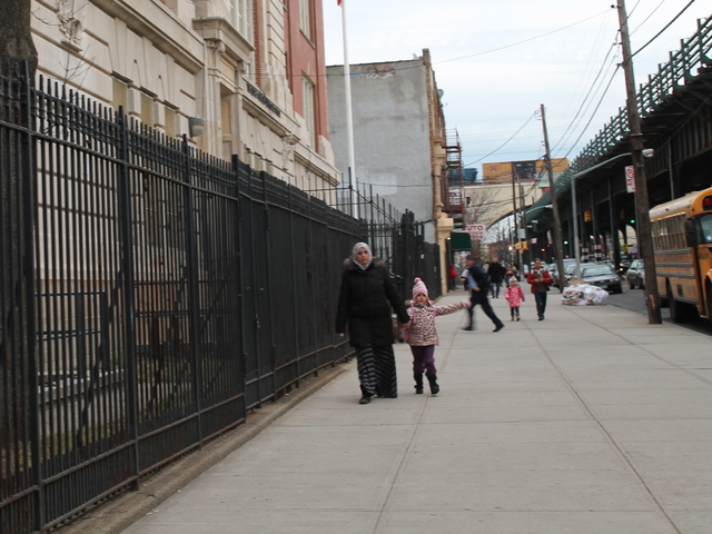 <p>Students arrive at P.S. 85 in Astoria, Queens. The school boasts the borough's only citywide Gifted & Talented program at its STEM Academy, which emphasizes science, math and technology.</p>
