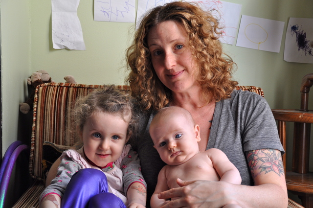 <p>Samantha Huggins sat with her daughter Juniper and her son Jasper in their Greenpoint living room, where she gave birth to both children. Huggins is among an increasing number of women turning to home births in the city, advocates said.</p>
