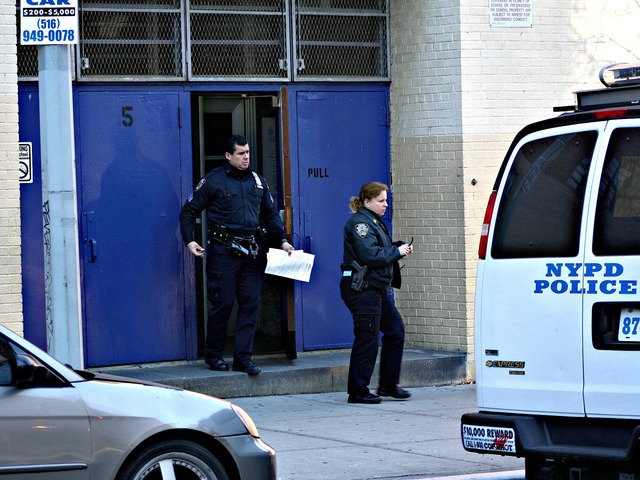 <p>Police officers leave South Bronx Preparatory school, shortly after the school reported laptops had gone missing, on Jan. 7, 2013.</p>
