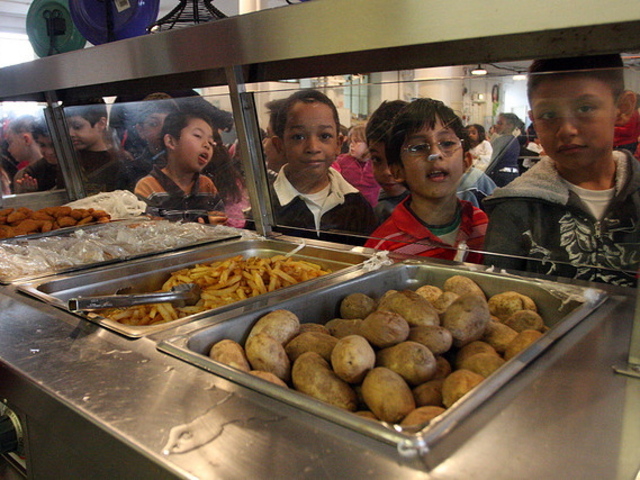 <p>Students line up for lunch at P.S. 130 in Windsor Terrace, Brooklyn.</p>
