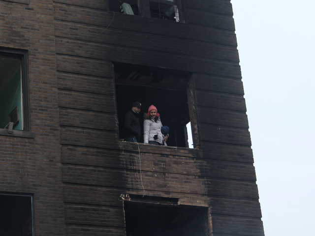 <p>Charred windows in the aftermath of a three-alarm fire in Washington Heights on Jan. 25, 2013.</p>
