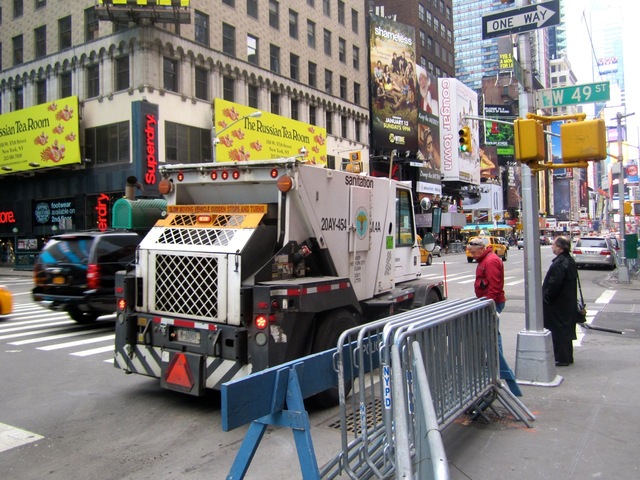 <p>Twenty-four mechanical street sweepers cleaned Times Square Jan. 1, 2013.</p>
