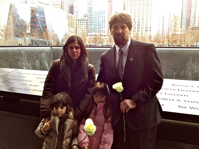 <p>Stephen Knapp, Jr., whose father was killed during the 1993 World Trade Center bombing, commemorated the tragic day with his wife Lisa and their two daughters at the 9/11 memorial. Knapp read his father's name, as well as two other victims' names during the brief ceremony.</p>
