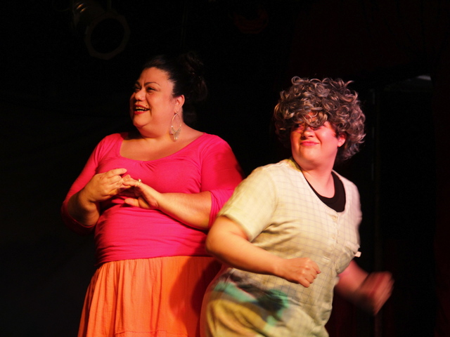 <p>Lisa Perez and Crystal Delahanty performing a sketch from "Night Out" with comedy sketch group the Pin-Up Squirrels.</p>
