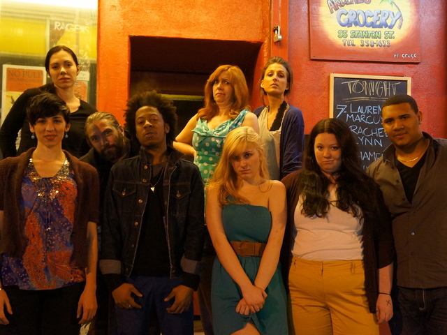 <p>Alacrity Project's Monologue Jam performers (top row), Georgiana Avram, co-host Alex Way, Tera Feigen, Clara Schmidt and (bottom row), Emily Niewendorp, Joseph Lymous, Erin Poland, Megan Merrick and Yereni Segura.</p>

