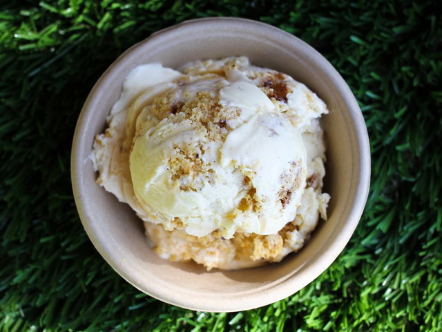 <p>"Bees of the Southern Wild," a "vanilla honey ice cream with pieces of homemade cornbread and candied bacon baked in" by Ample Hills Creamery.</p>

