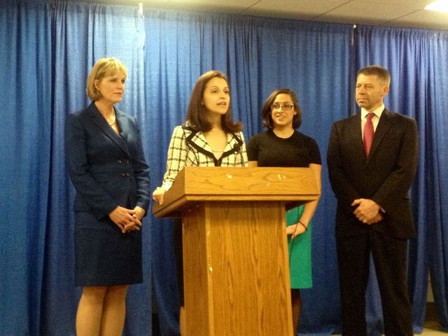 <p>Assemblywoman Aravella Simotas speaks at a press conference in Albany on Feb. 12, 2013 in support of a bill to broaden the state's legal definition of rape.</p>
