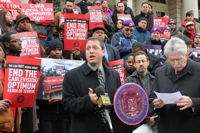 <p>Councilman Brad Lander called on the City Council and its Subcommittee on Zoning and Franchises to ask 'sharp questions' about Cablevision's labor practices Tuesday, Feb. 26, 2013.</p>
