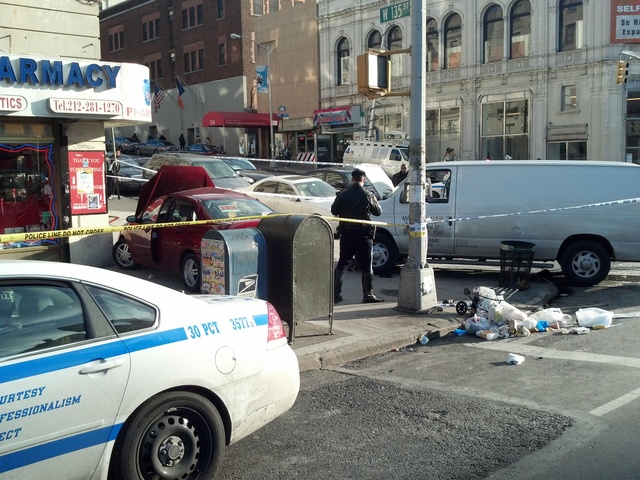 <p>Two cars collided at Broadway and 135th Street, leaving one person dead and four others injured,&nbsp; Feb. 6, 2013.</p>
