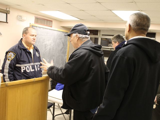 <p>Captain Henry Sautner, Commanding Officer of the 102nd Precinct, at a recent community council meeting.</p>

