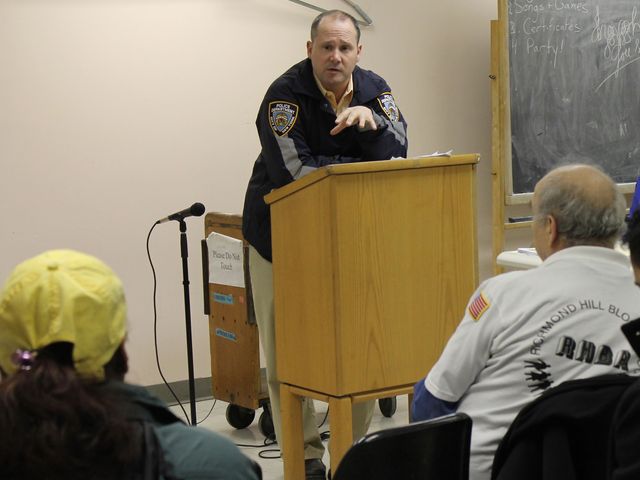 <p>Captain Henry Sautner, Commanding Officer of the 102nd Precinct, at a recent community council meeting.</p>
