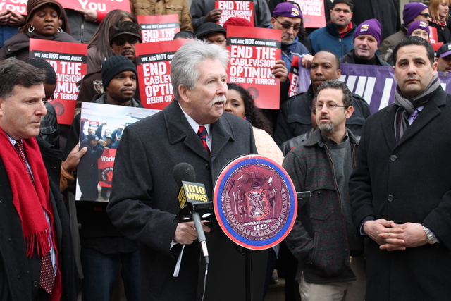 <p>Chris Shelton, vice president of District 1 of the Communications Workers of America, called on the City Council to hold Cablevision accountable for alleged labor violations Tuesday, Feb. 26, 2013.</p>

