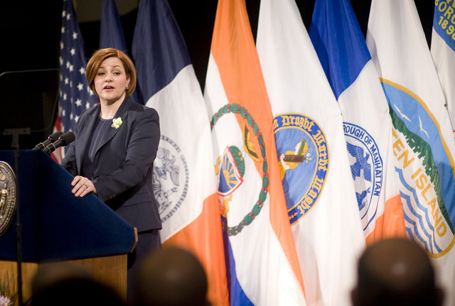 <p>City Council Speaker Christine Quinn pledged to build 40,000 new affordable housing units for middle-class families during her speech.</p>
