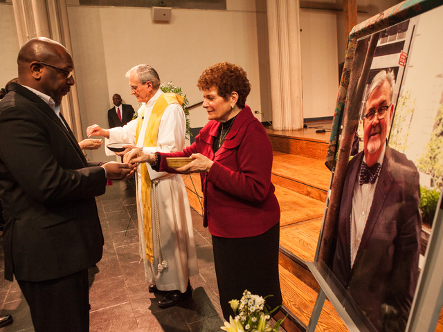 <p>Officiants serve communion at services for Richard Murphy, 68, at the Union Theological Seminary Chapel, on Feb. 16, 2013. Murphy passed away on Feb. 14, 2013, in Manhattan.</p>
