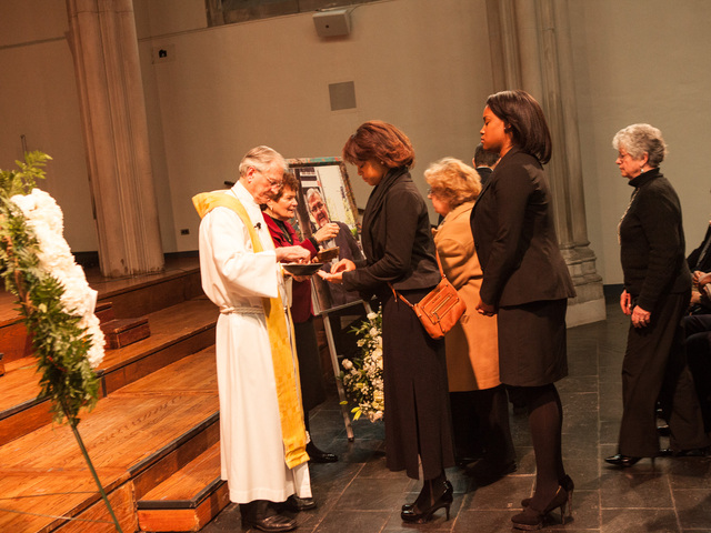 <p>Officiants bless the communion at services for Richard Murphy, 68, at the Union Theological Seminary Chapel, on Feb. 16, 2013. Murphy passed away on Feb. 14, 2013, in Manhattan.</p>
