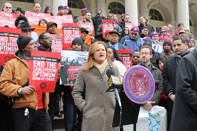 <p>Councilwoman Melissa Mark-Viverito urged the City Council to hold Cablevision accountable for alleged labor violations Tuesday, Feb. 26, 2013. 'New York City should not accept this type of action or behavior,' she said.</p>

