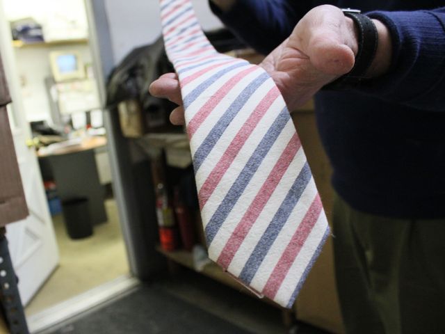 <p>Ties, handmade for David Hart's fashion collection, go through a ten-step process of cutting, stitching and pressing.</p>
