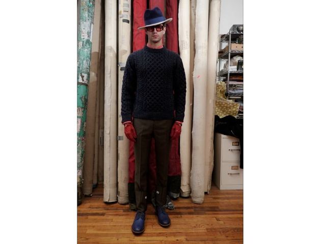 <p>A model at a recent fitting for David Hart's Fall 2013 collection.</p>
