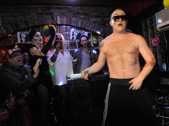 <p>Alotta McGriddles transforms from female to male during her performance.</p>
