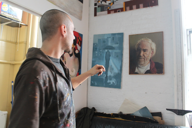 <p>Anievas said his earlier works were realistic portraits, but he's been drawn to more abstract pieces in recent years, painting dreamy female nudes, street scenes and roofscapes.</p>

