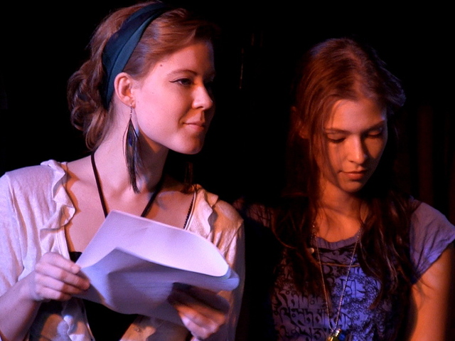 <p>Emily Fournier and Rivera Reese, during a staged reading of "Name," written by Isobella Caroline Boucher.</p>
