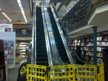 The escalator at the Barnes & Noble on 82nd Street and Broadway was shut down Feb. 22, 2013 after a young child got a hand caught.