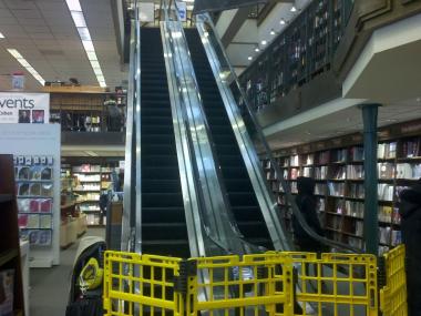  The escalator at the Barnes & Noble on 82nd Street and Broadway was shut down Feb. 22, 2013 after a young child got a hand caught. 
