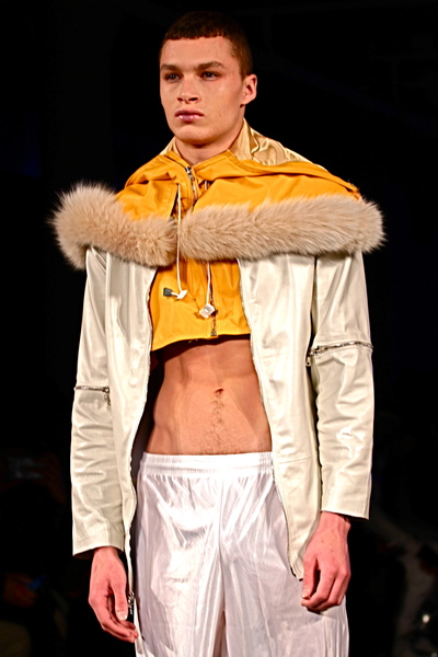 <p>Layers short hood jacket and transformative pearl leather jacket and nylon basketball shorts</p>
