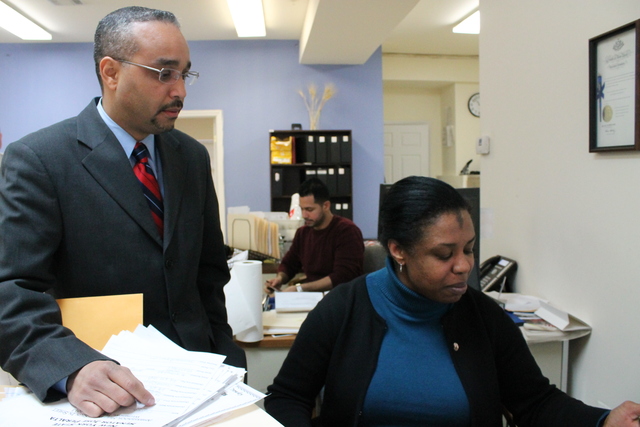 <p>State Sen. Jose Peralta in his East Elmhurst district office. Peralta is running for Queens borough president in 2013.</p>
