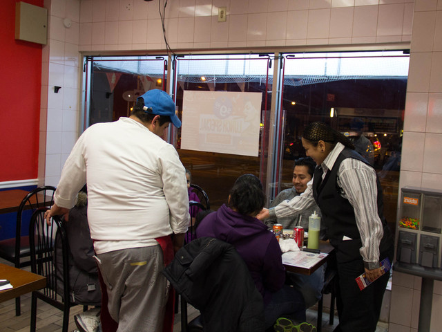 Head cook Leopoldo Ortega, 36, and co-owner Lucy Cruz, 25, talk to customers at Lucy's Cuban Restaurant, Castleton Corners. The restaurant is family owned and operated and is the only Cuban restaurant on Staten Island, Feb. 14, 2013.