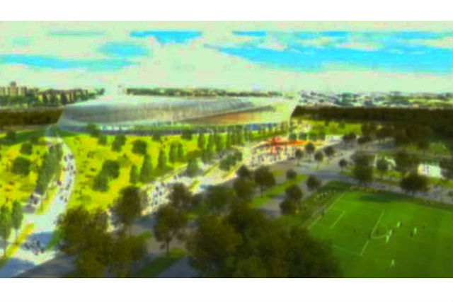 <p>Renderings of the exterior to a proposed MLS stadium in Flushing Meadows-Corona Park.</p>
