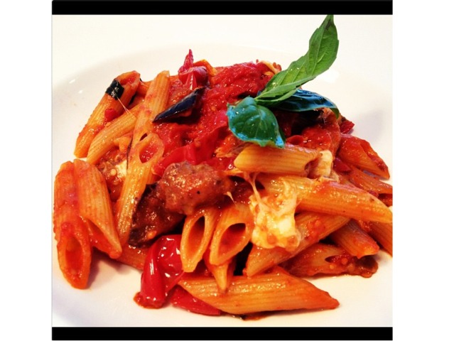 <p>@danielseal: Penne with tomatoes, aubergines, smoked mozzarella at pizzarte, New York. #penne #pizzarte #pasta #aubergine</p>

