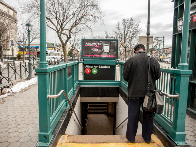 <p>A passenger at the station at Utica Avenue and Eastern Parkway, where a woman was struck and killed by a 3 train on Tuesday February 12th, 2013.</p>
