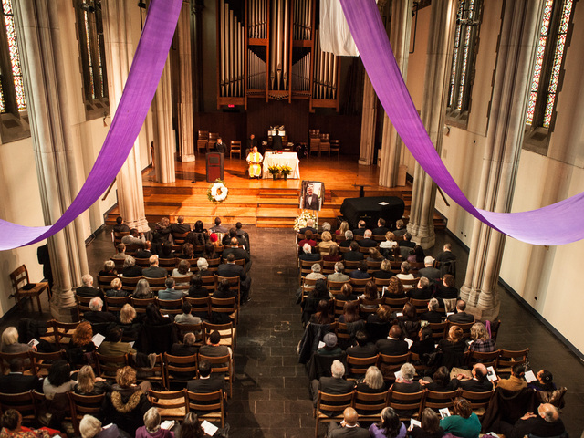 <p>Mourners packed the Union Theological Seminary Chapel, on Feb. 16, 2013 to honor youth services advocate Richard Murphy, 68. Murphy passed away on Feb. 14, 2013, in Manhattan.</p>
