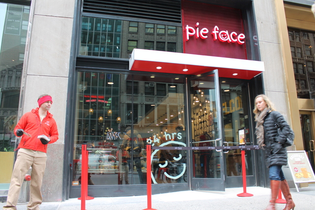 <p>Pie Face's Seventh Avenue restaurant, its third location in New York City, offers seating and free Wi-Fi. It opened Tuesday, Feb. 19, 2013.</p>
