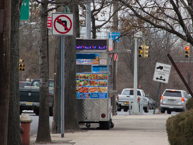 <p>Residents said the food trucks can make it harder for them to see when pulling out of parking lots on Staten Island, Feb. 25, 2013.</p>
