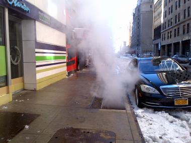 A putrid sewer grate has been spewing stink around West 56th Street and Eighth Avenue.