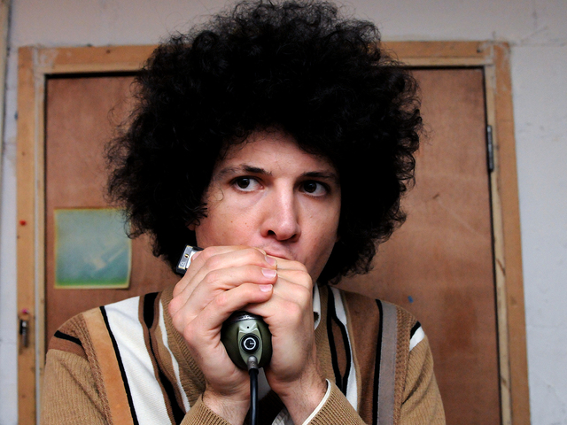 <p>Oakley Munson flew in from Los Angeles to play harmonica with with the band VietNam at the first show in their national tour starting at Mercury Lounge on Feb. 28, 2013.</p>
