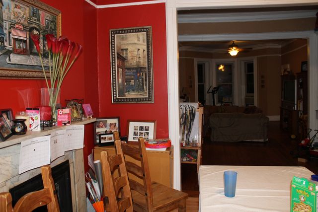 <p>The family converted their living room, which is connected to their dining room (pictured here) into a bedroom for their baby at night.&nbsp;</p>
