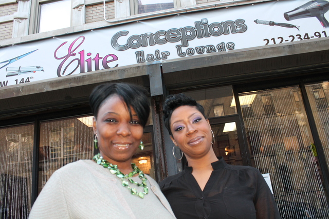 <p>Stephanie McGraw (left) founder of W.A.R.M. is trying to help women recover from abusive relationships. She's hosting a conference on healing from domestic violence on Wednesday March 13 at Harlem Hopsital that will have participants from the United Nations. Elita Spence-Bowles, owner of Elite Conception Hair Lounge,&nbsp; will give some women McGraw helps free treatments at her salon.</p>
