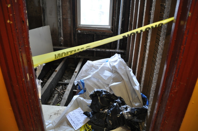 <p>The boards have been pulled up in one of the rooms in 1109 Manhattan Avenue.</p>
