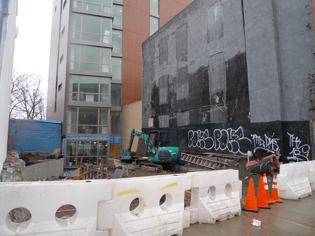 <p>The new rental building at 202 Eighth St. in Gowanus also has an entrance on Fourth Avenue, shown here. Rents range from $2,475 for a studio to $8,500 for a three-bedroom.</p>
