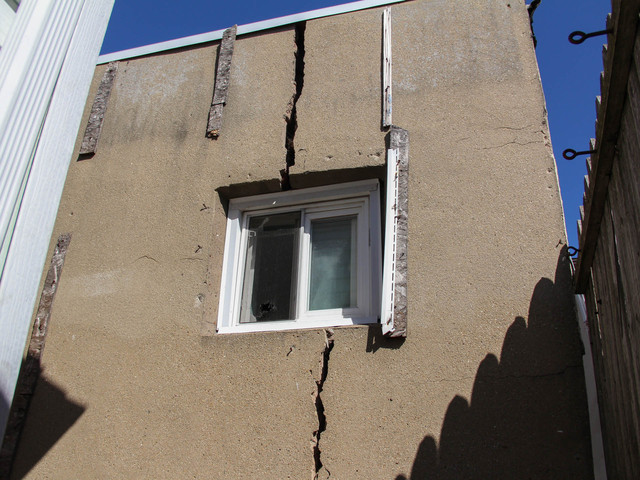 <p>The back of the home of 776 New Dorp Lane has a crack running down the concrete, which got larger after Hurricane Sandy. Neighbors fear that a storm could make the house collapse, March 5, 2013.</p>
